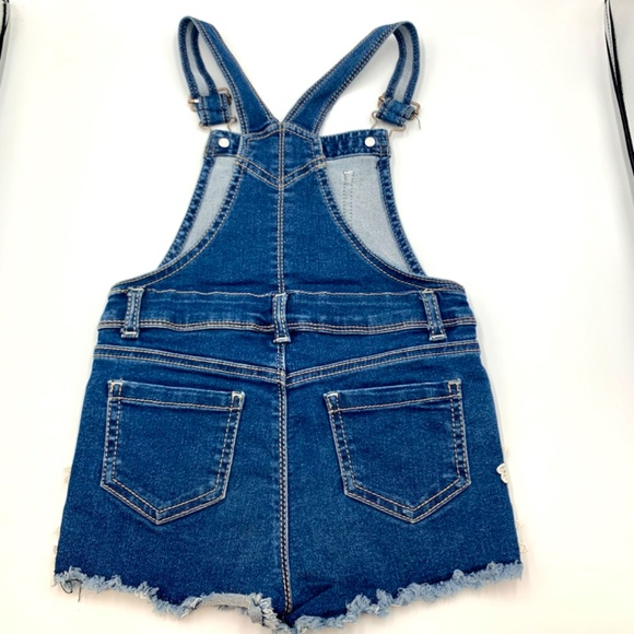 Girls/Toddler WONDER NATION 4T shortalls boho white floral/lace denim overalls - Picture 2 of 14